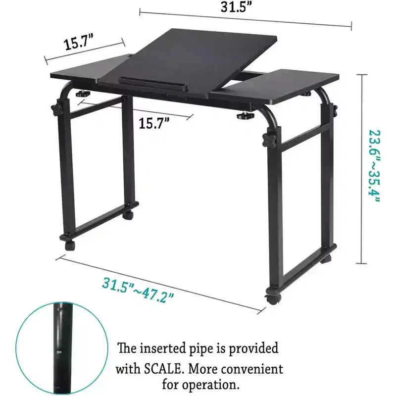 31.5 Inch Adjustable Length & Height Folding Overbed Table with Wheels - Tiltable Laptop Desk for Home, Office, 350 Lbs Capacity Height 24-35