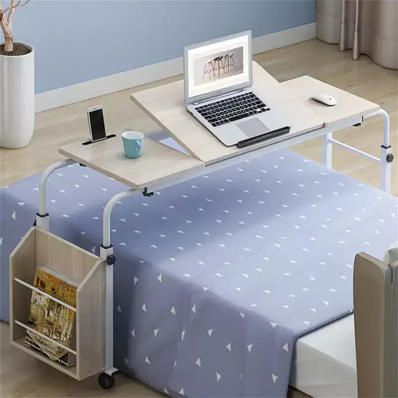 31.5 Inch Adjustable Length & Height Folding Overbed Table with Wheels - Tiltable Laptop Desk for Home, Office, 350 Lbs Capacity Height 24-35