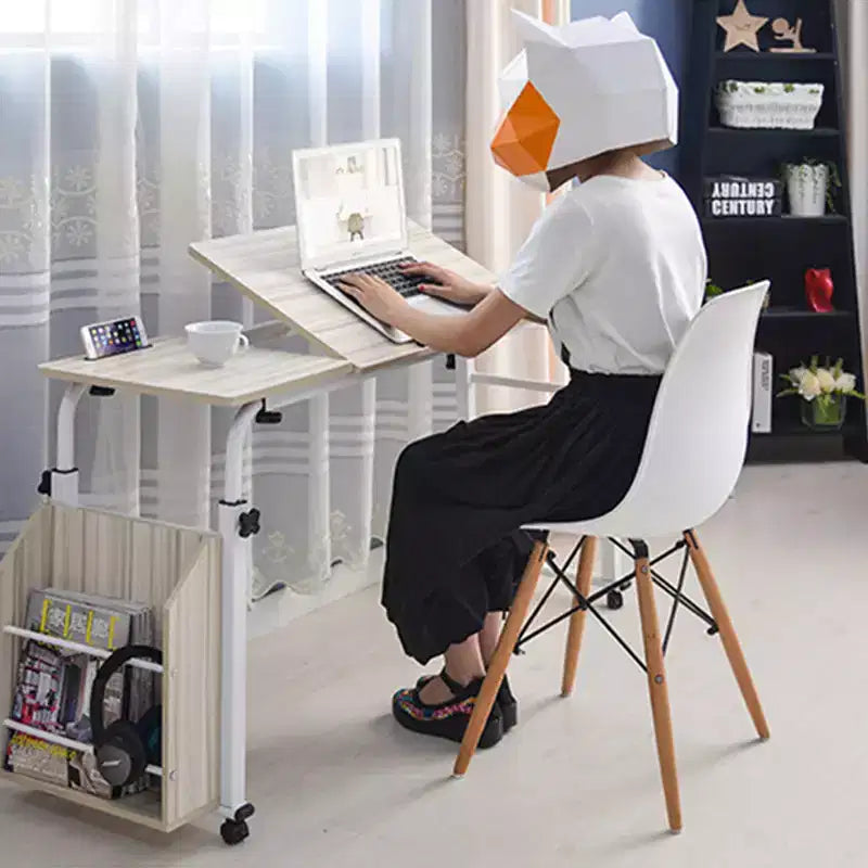 31.5 Inch Adjustable Length & Height Folding Overbed Table with Wheels - Tiltable Laptop Desk for Home, Office, 350 Lbs Capacity Height 24-35