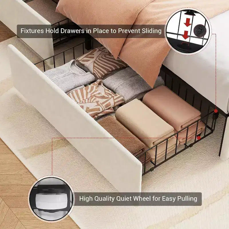 Acekool Queen Bed - LED Lights & Storage Drawers