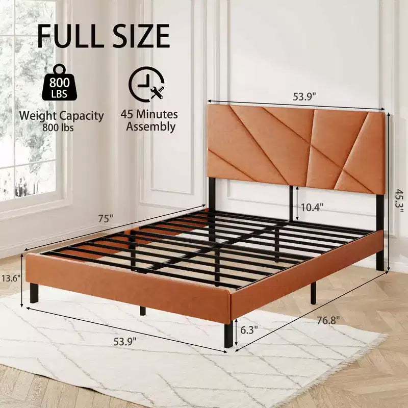 Full/Queen/King Size Metal Platform Bed Frame with Under-Bed Storage,No Box Spring Needed,Vintage Brown