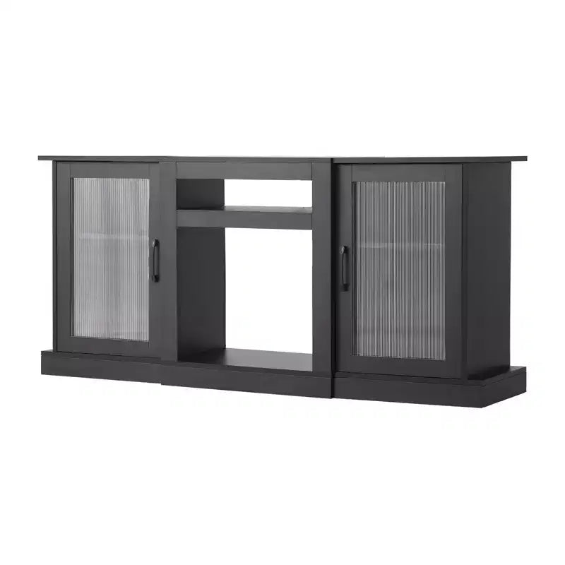 VEVOR TV Stand for TVs up to 65 inch, Modern Entertainment Center with Light Strip, Wooden TV Cabinet Storage, Black
