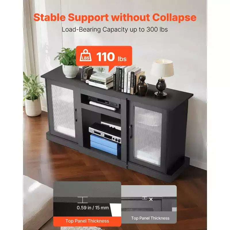 VEVOR TV Stand for TVs up to 65 inch, Modern Entertainment Center with Light Strip, Wooden TV Cabinet Storage, Black