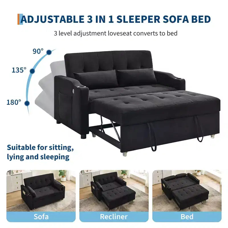 GustoWave Convertible Futon Sleeper Couch, Corduroy Pull Out Loveseat Sofa Bed for Small Spaces, 3 in 1 Compact Sofa Furniture