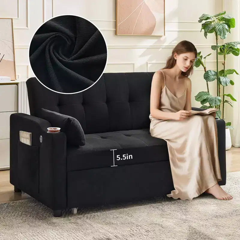 GustoWave Convertible Futon Sleeper Couch, Corduroy Pull Out Loveseat Sofa Bed for Small Spaces, 3 in 1 Compact Sofa Furniture