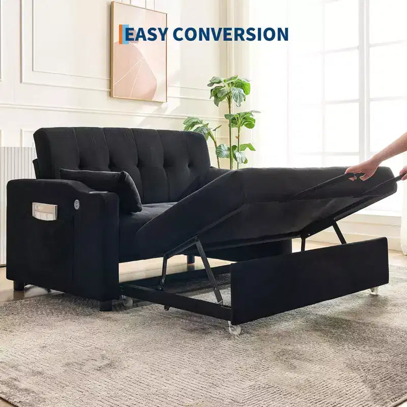 GustoWave Convertible Futon Sleeper Couch, Corduroy Pull Out Loveseat Sofa Bed for Small Spaces, 3 in 1 Compact Sofa Furniture