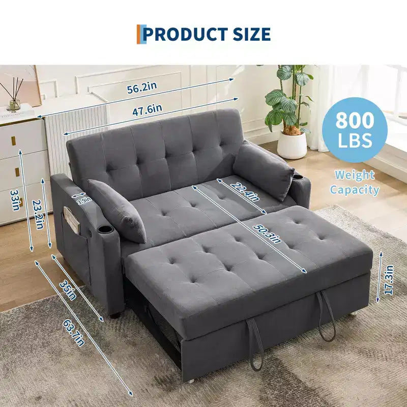 GustoWave Convertible Futon Sleeper Couch, Corduroy Pull Out Loveseat Sofa Bed for Small Spaces, 3 in 1 Compact Sofa Furniture