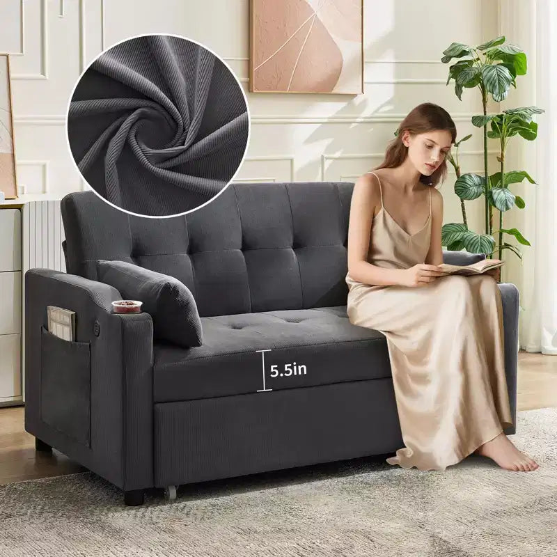 GustoWave Convertible Futon Sleeper Couch, Corduroy Pull Out Loveseat Sofa Bed for Small Spaces, 3 in 1 Compact Sofa Furniture