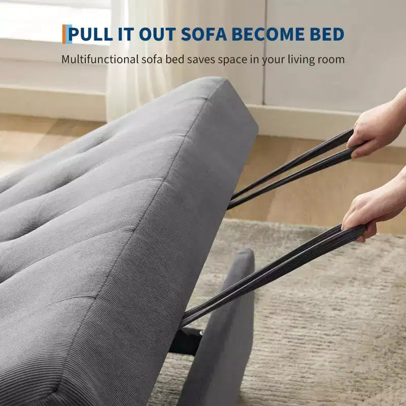 GustoWave Convertible Futon Sleeper Couch, Corduroy Pull Out Loveseat Sofa Bed for Small Spaces, 3 in 1 Compact Sofa Furniture