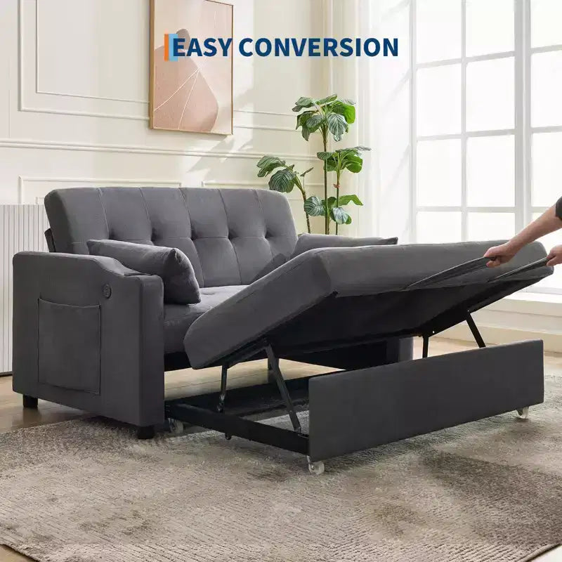 GustoWave Convertible Futon Sleeper Couch, Corduroy Pull Out Loveseat Sofa Bed for Small Spaces, 3 in 1 Compact Sofa Furniture