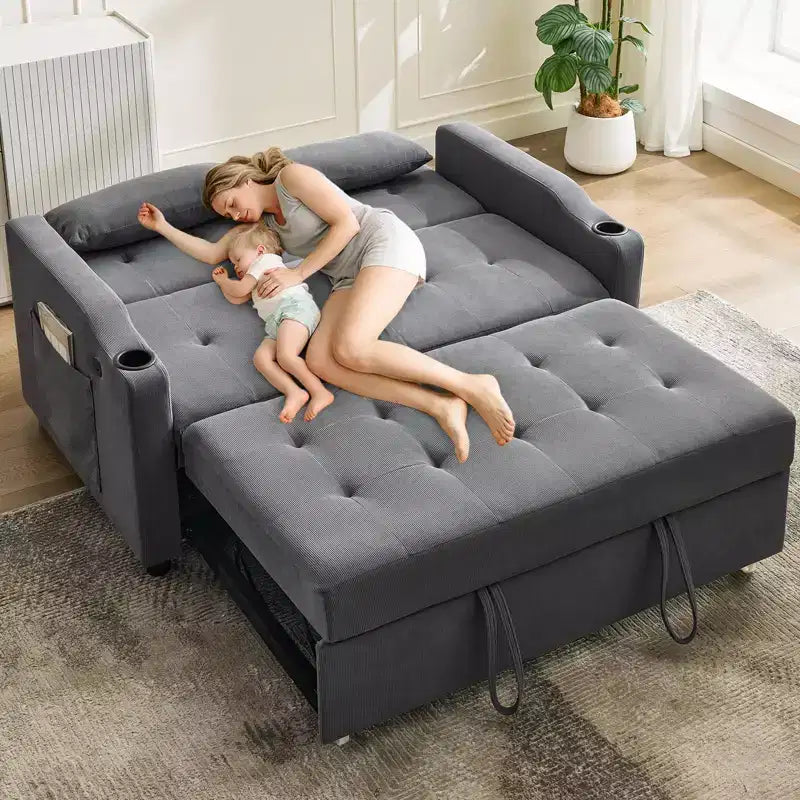 GustoWave Convertible Futon Sleeper Couch, Corduroy Pull Out Loveseat Sofa Bed for Small Spaces, 3 in 1 Compact Sofa Furniture