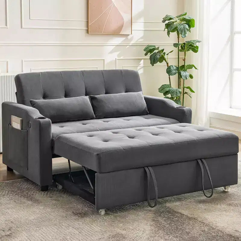 GustoWave Convertible Futon Sleeper Couch, Corduroy Pull Out Loveseat Sofa Bed for Small Spaces, 3 in 1 Compact Sofa Furniture