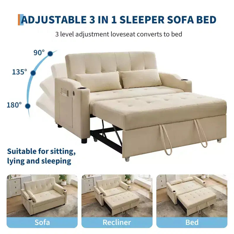 GustoWave Convertible Futon Sleeper Couch, Corduroy Pull Out Loveseat Sofa Bed for Small Spaces, 3 in 1 Compact Sofa Furniture