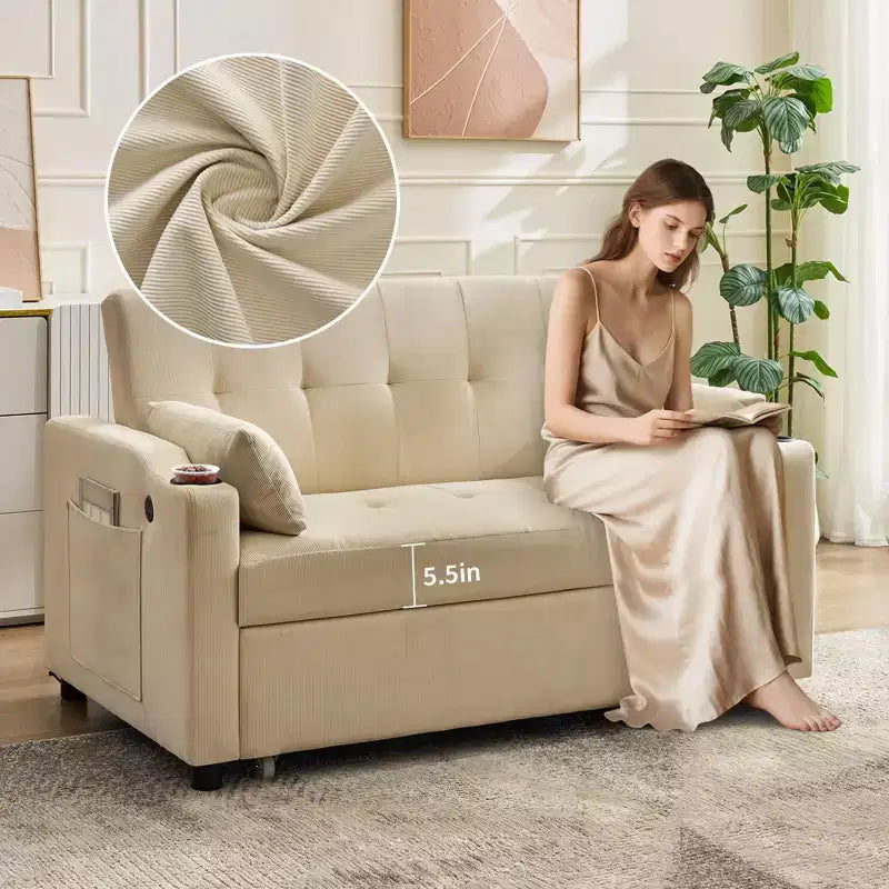 GustoWave Convertible Futon Sleeper Couch, Corduroy Pull Out Loveseat Sofa Bed for Small Spaces, 3 in 1 Compact Sofa Furniture
