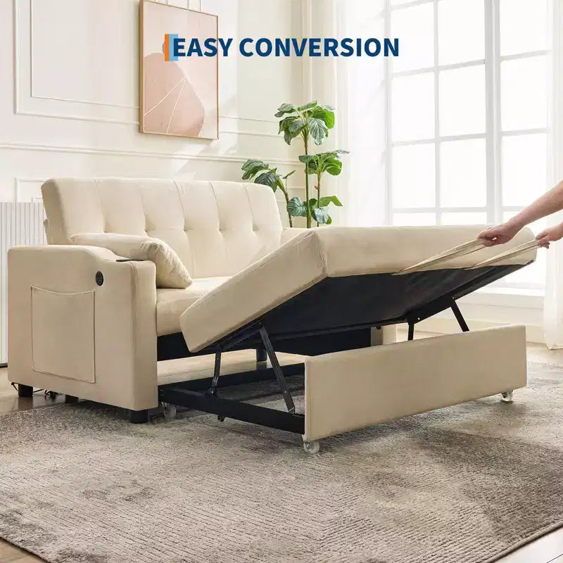 GustoWave Convertible Futon Sleeper Couch, Corduroy Pull Out Loveseat Sofa Bed for Small Spaces, 3 in 1 Compact Sofa Furniture