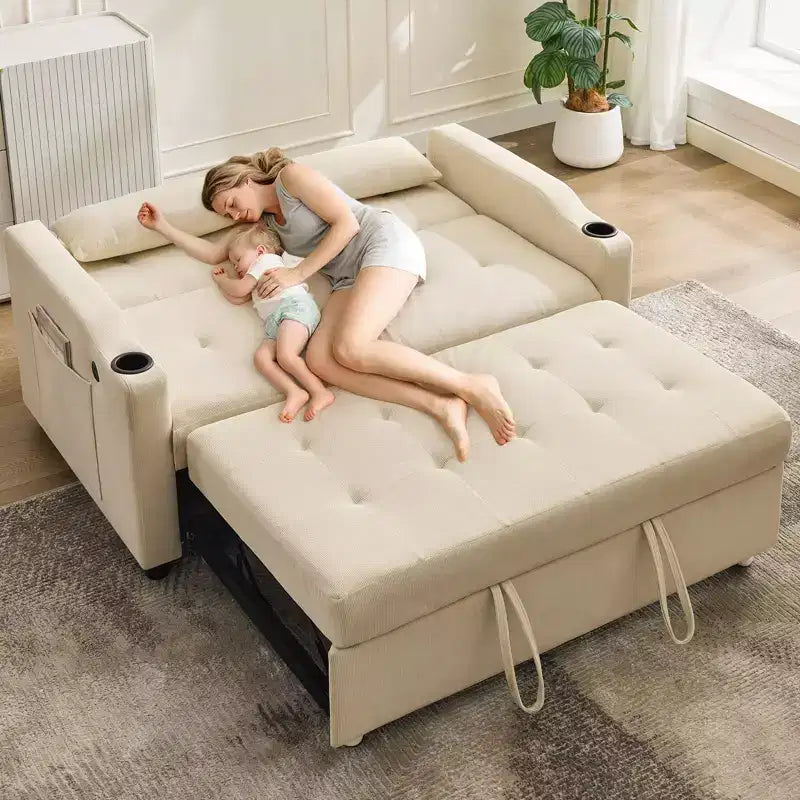 GustoWave Convertible Futon Sleeper Couch, Corduroy Pull Out Loveseat Sofa Bed for Small Spaces, 3 in 1 Compact Sofa Furniture