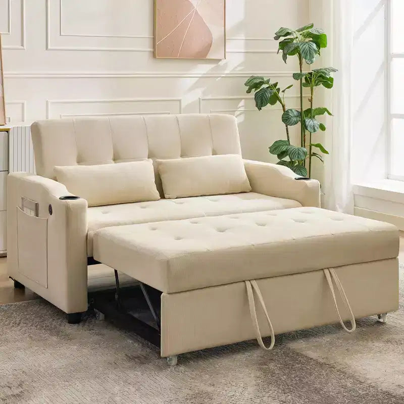 GustoWave Convertible Futon Sleeper Couch, Corduroy Pull Out Loveseat Sofa Bed for Small Spaces, 3 in 1 Compact Sofa Furniture