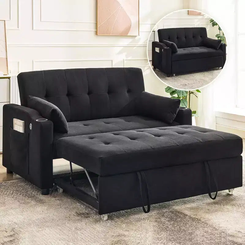 GustoWave Convertible Futon Sleeper Couch, Corduroy Pull Out Loveseat Sofa Bed for Small Spaces, 3 in 1 Compact Sofa Furniture