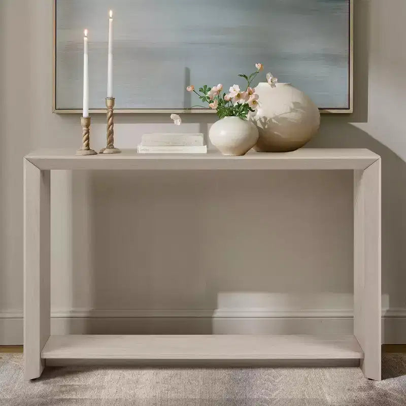 Rosary Blenn 47 Modern Console Table with Shelf  Light Wood Entryway Table