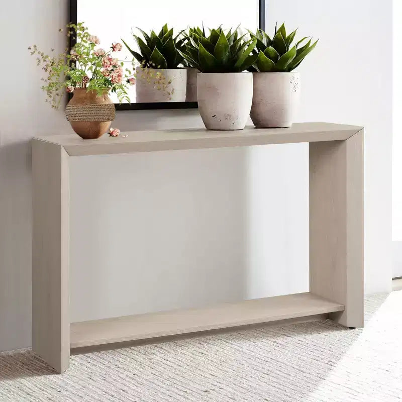 Rosary Blenn 47 Modern Console Table with Shelf  Light Wood Entryway Table