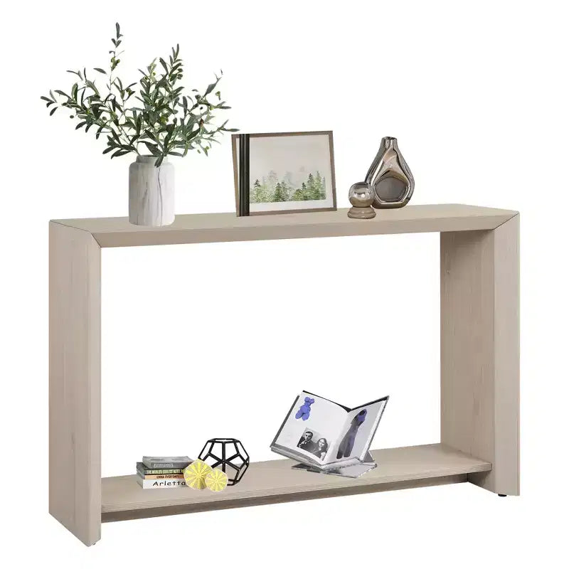 Rosary Blenn 47 Modern Console Table with Shelf  Light Wood Entryway Table