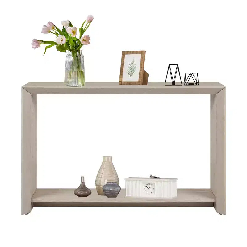 Rosary Blenn 47 Modern Console Table with Shelf  Light Wood Entryway Table