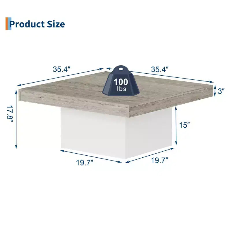 35 Inch Square Coffee Table with Led Lights, Modern Coffee Tables with Plug-in 16-Color LED Lights, Cocktail Table for Home Office, Apartment