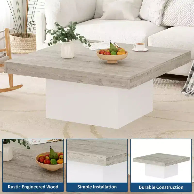35 Inch Square Coffee Table with Led Lights, Modern Coffee Tables with Plug-in 16-Color LED Lights, Cocktail Table for Home Office, Apartment