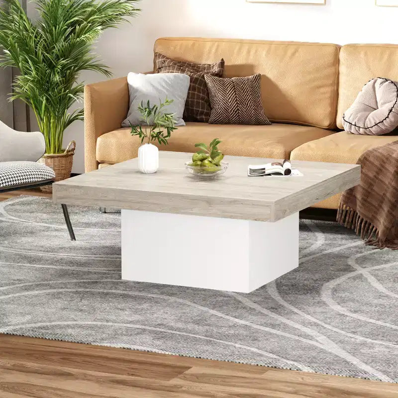 35 Inch Square Coffee Table with Led Lights, Modern Coffee Tables with Plug-in 16-Color LED Lights, Cocktail Table for Home Office, Apartment