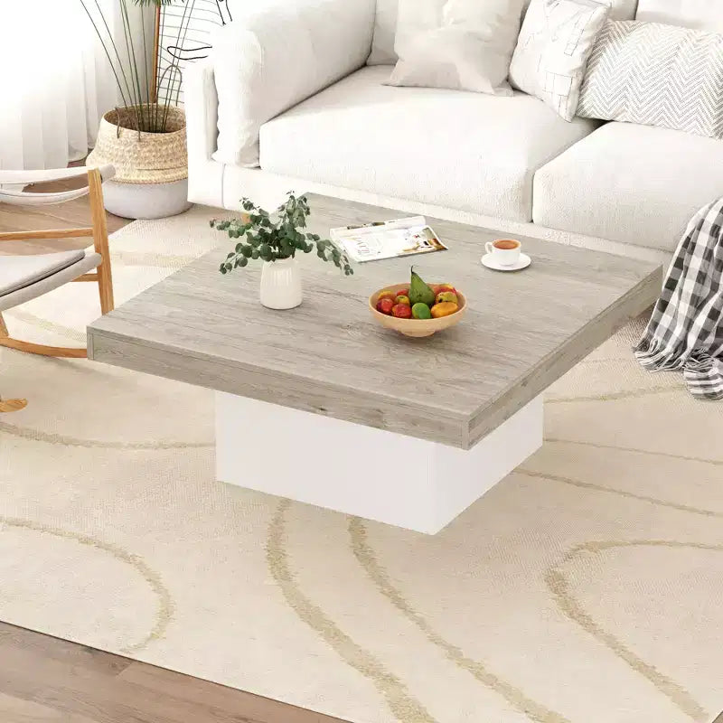 35 Inch Square Coffee Table with Led Lights, Modern Coffee Tables with Plug-in 16-Color LED Lights, Cocktail Table for Home Office, Apartment