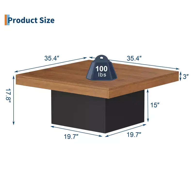 35 Inch Square Coffee Table with Led Lights, Modern Coffee Tables with Plug-in 16-Color LED Lights, Cocktail Table for Home Office, Apartment