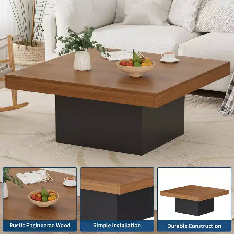 35 Inch Square Coffee Table with Led Lights, Modern Coffee Tables with Plug-in 16-Color LED Lights, Cocktail Table for Home Office, Apartment