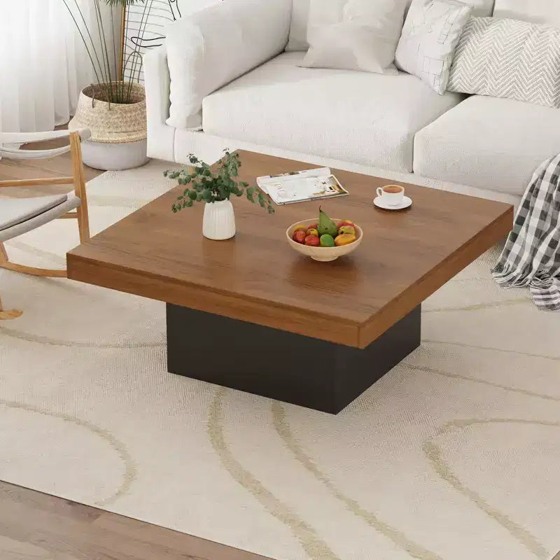 35 Inch Square Coffee Table with Led Lights, Modern Coffee Tables with Plug-in 16-Color LED Lights, Cocktail Table for Home Office, Apartment