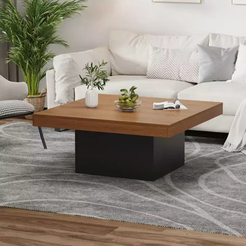 35 Inch Square Coffee Table with Led Lights, Modern Coffee Tables with Plug-in 16-Color LED Lights, Cocktail Table for Home Office, Apartment