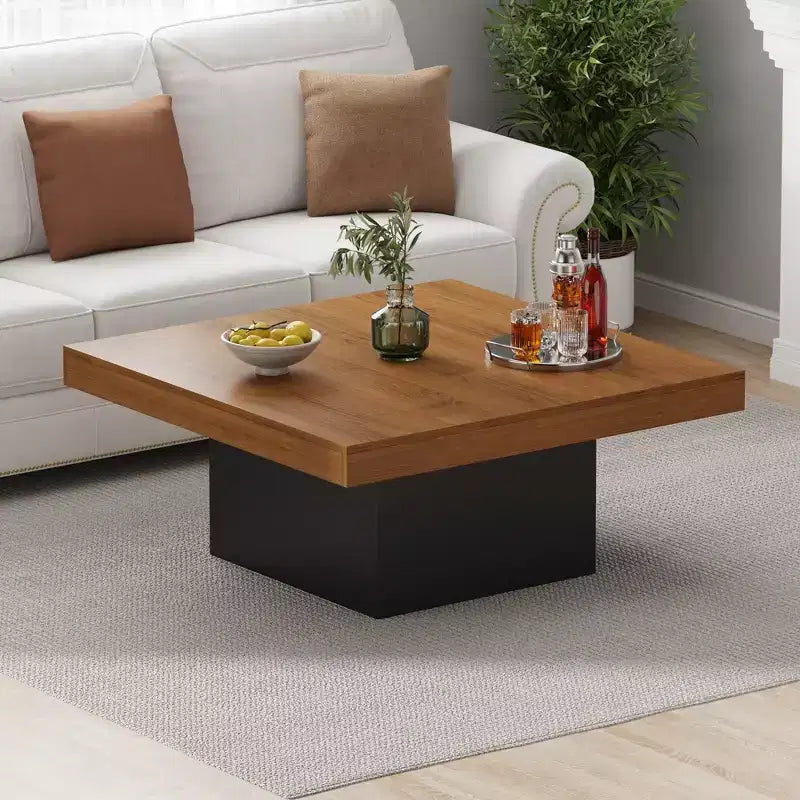35 Inch Square Coffee Table with Led Lights, Modern Coffee Tables with Plug-in 16-Color LED Lights, Cocktail Table for Home Office, Apartment