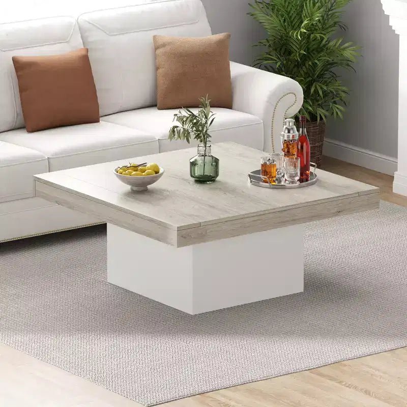 35 Inch Square Coffee Table with Led Lights, Modern Coffee Tables with Plug-in 16-Color LED Lights, Cocktail Table for Home Office, Apartment