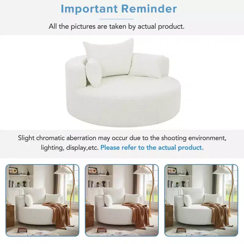 360 Swivel Barrel Accent Chair with Pillows, Comfort Swivel Sofa Chair Round Lounge Chair for Living Room