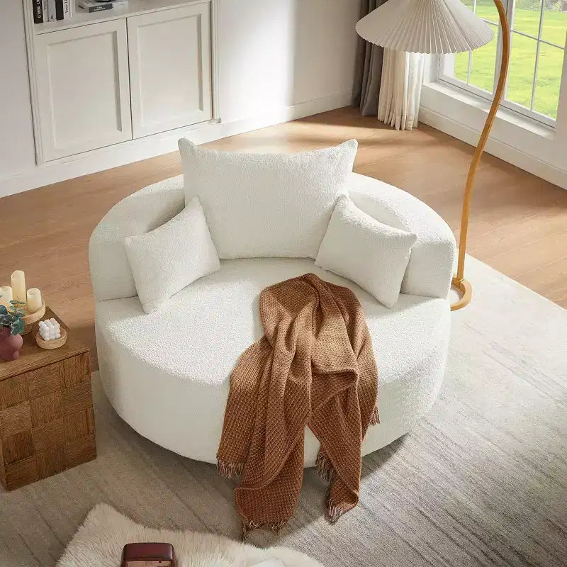 360 Swivel Barrel Accent Chair with Pillows, Comfort Swivel Sofa Chair Round Lounge Chair for Living Room