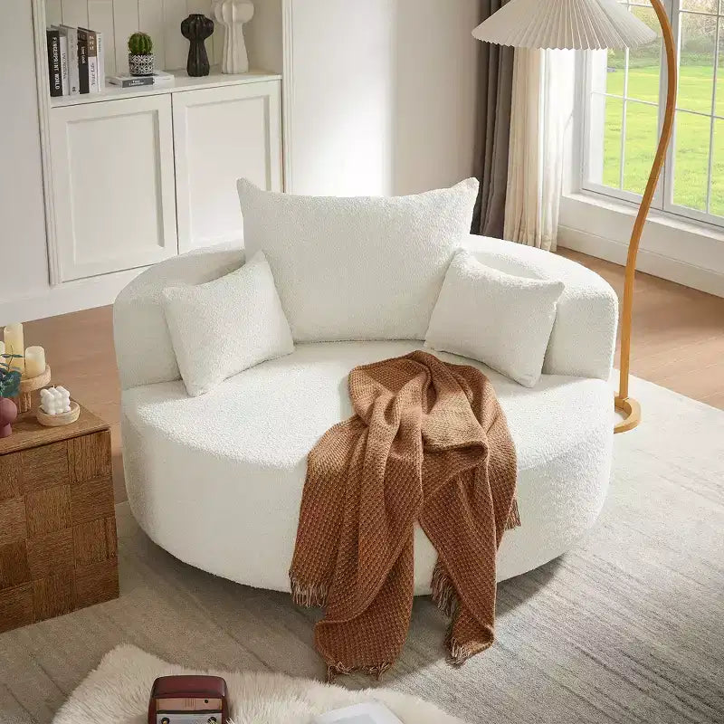 360 Swivel Barrel Accent Chair with Pillows, Comfort Swivel Sofa Chair Round Lounge Chair for Living Room