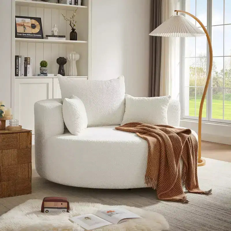 360 Swivel Barrel Accent Chair with Pillows, Comfort Swivel Sofa Chair Round Lounge Chair for Living Room
