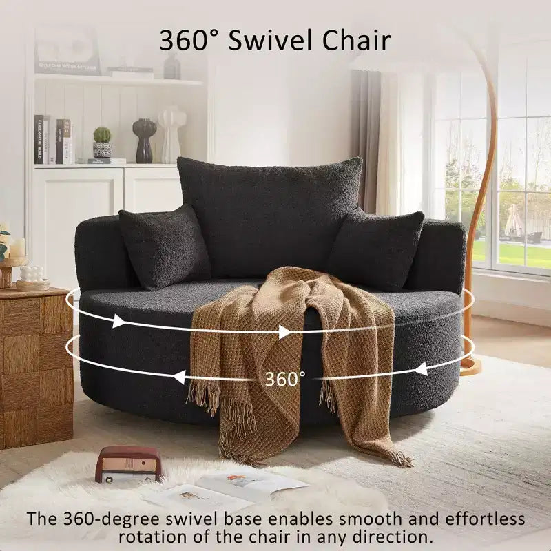 360 Swivel Barrel Accent Chair with Pillows, Comfort Swivel Sofa Chair Round Lounge Chair for Living Room