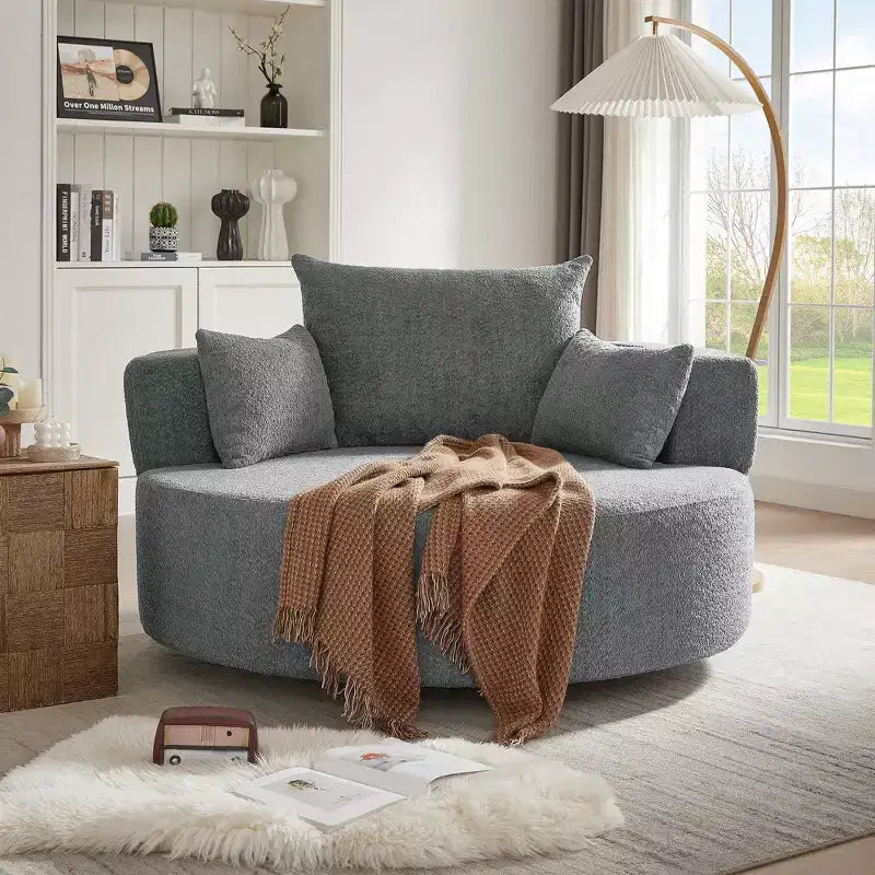 360 Swivel Barrel Accent Chair with Pillows, Comfort Swivel Sofa Chair Round Lounge Chair for Living Room
