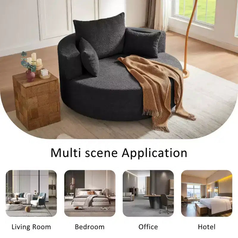 360 Swivel Barrel Accent Chair with Pillows, Comfort Swivel Sofa Chair Round Lounge Chair for Living Room