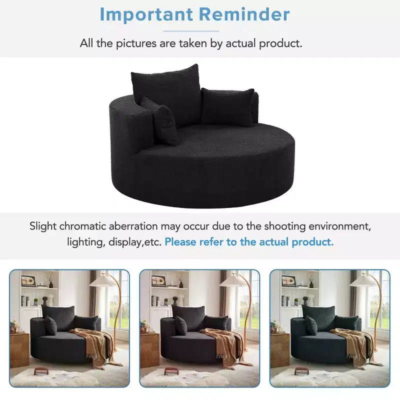 360 Swivel Barrel Accent Chair with Pillows, Comfort Swivel Sofa Chair Round Lounge Chair for Living Room