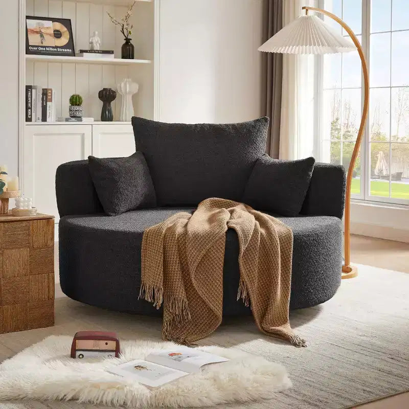 360 Swivel Barrel Accent Chair with Pillows, Comfort Swivel Sofa Chair Round Lounge Chair for Living Room