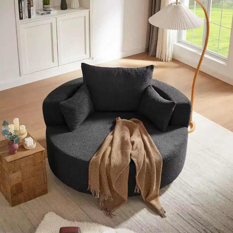 360 Swivel Barrel Accent Chair with Pillows, Comfort Swivel Sofa Chair Round Lounge Chair for Living Room