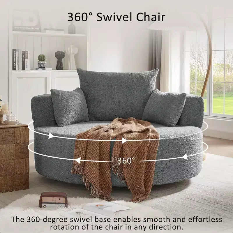 360 Swivel Barrel Accent Chair with Pillows, Comfort Swivel Sofa Chair Round Lounge Chair for Living Room