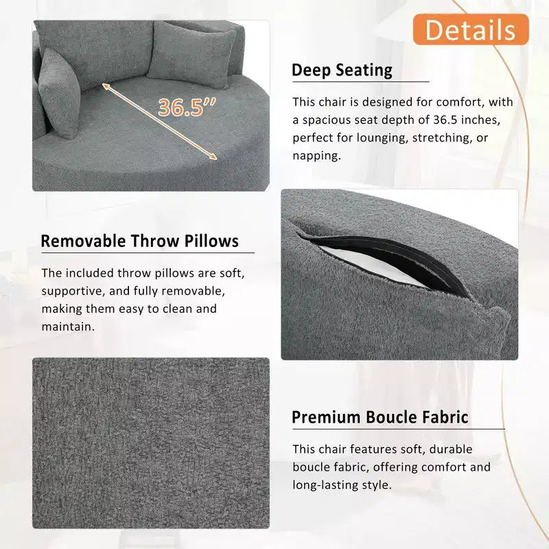 360 Swivel Barrel Accent Chair with Pillows, Comfort Swivel Sofa Chair Round Lounge Chair for Living Room
