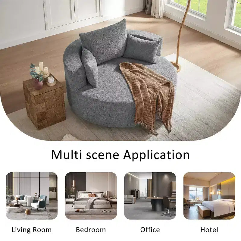 360 Swivel Barrel Accent Chair with Pillows, Comfort Swivel Sofa Chair Round Lounge Chair for Living Room