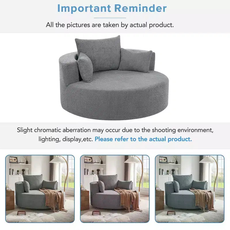 360 Swivel Barrel Accent Chair with Pillows, Comfort Swivel Sofa Chair Round Lounge Chair for Living Room